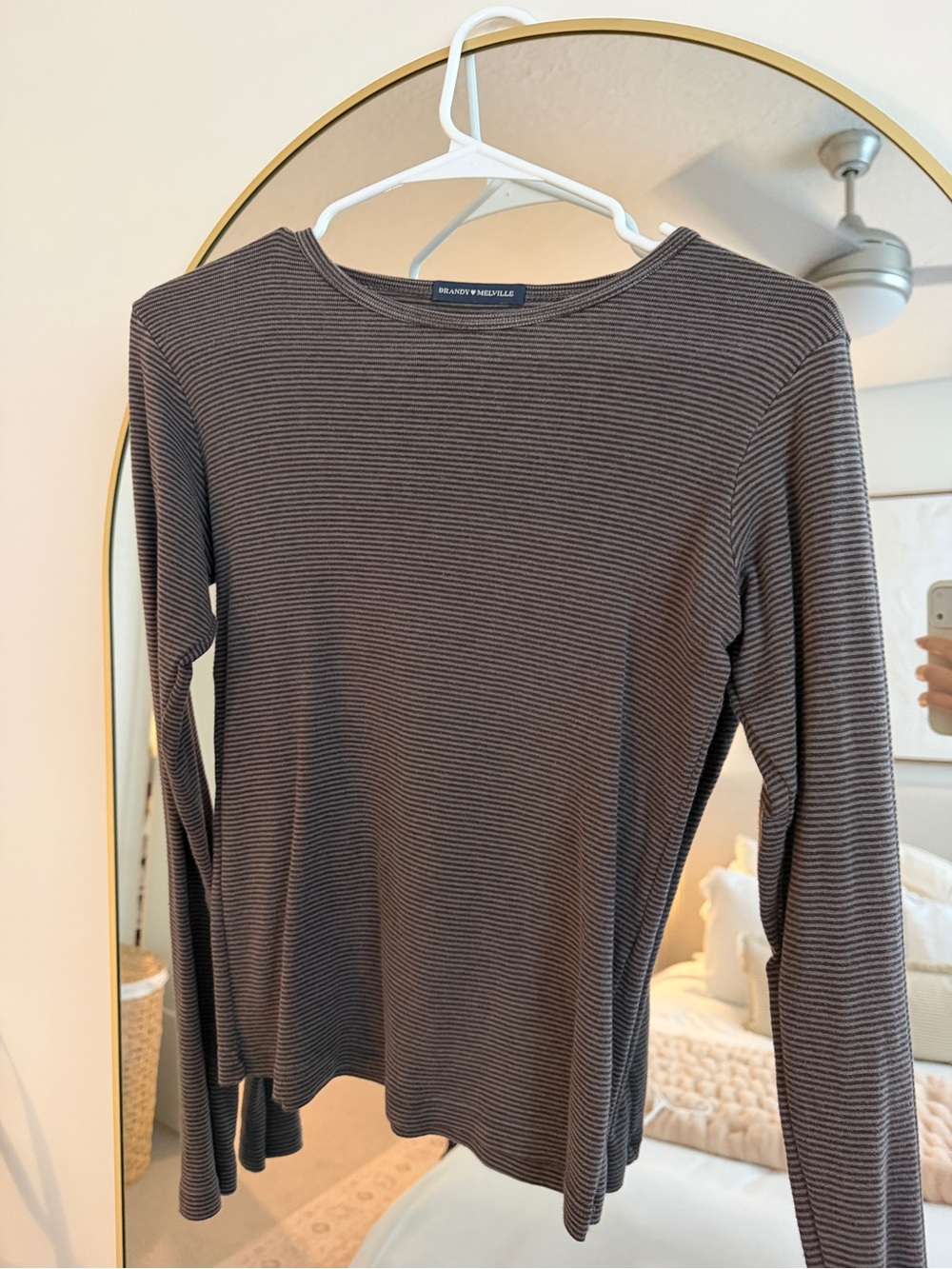 Brandy Melville Brown Thin-Striped Long Sleeve Top